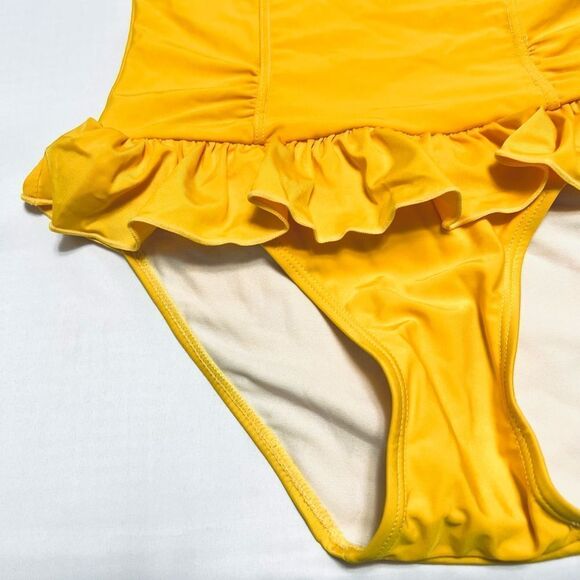 One Piece Swimsuit With Ruffle Mustard Yellow Size Small New - Picture 5 of 13